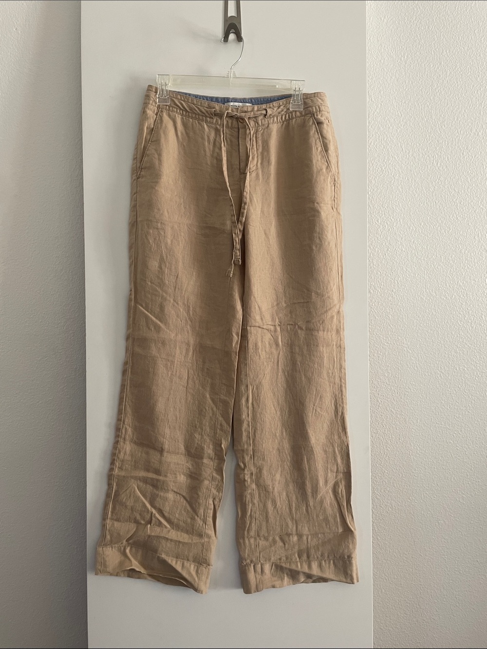 Banana Republic Tan Pure Linen Low/Mid Rise Straight Wide Leg Pants Trousers